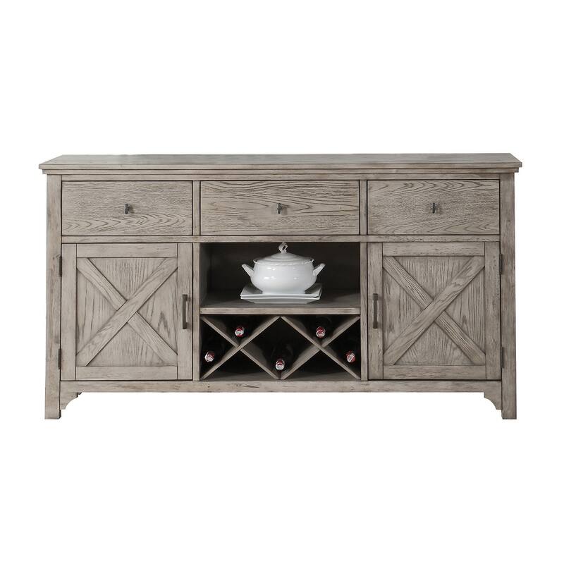 Banyon Grey Oak Server with Wine Rack and Drawer
