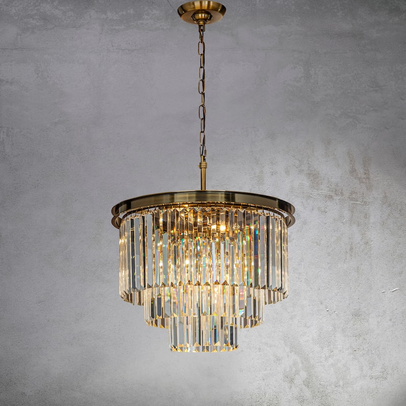 CraftHome 6-Lights Mid-Century Modern Antique Tier Round Fringe Crystal Chandelier - N/A - Gold and Clear Crystal