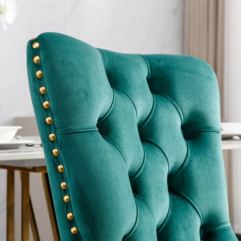Set of 2 Contemporary High-End Tufted Upholstered Dining Chair with Nailhead & Stainless Steel Legs