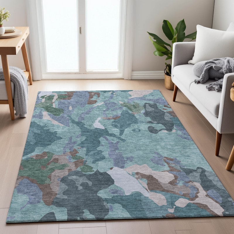 Machine Washable Indoor/Outdoor Modern Brushstrokes Chantille Rug
