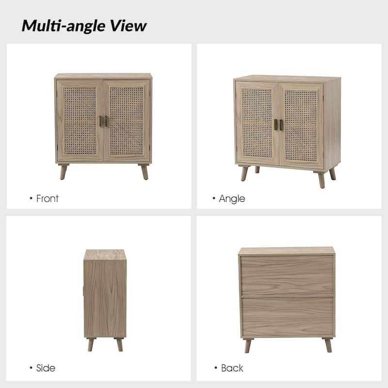 Woodland Multifunctional Rattan-Accented 2-Door Storage Stackable Buffet Cabinet with Solid and Wood Frame by HULALA HOME