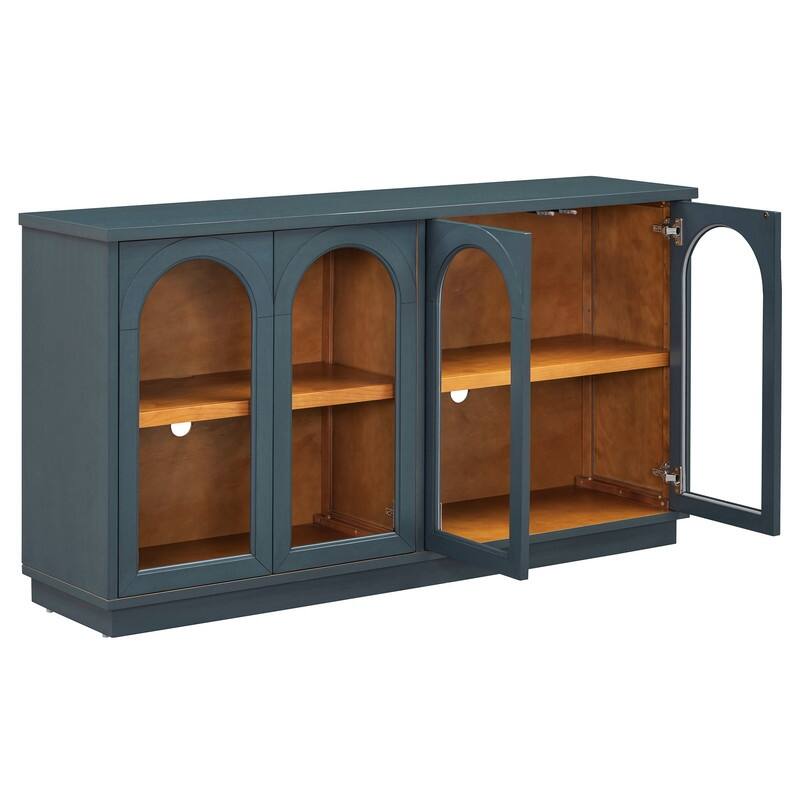 Spruce & Spring 4-Door Large Storage Buffet Cabinet with Glass Doors