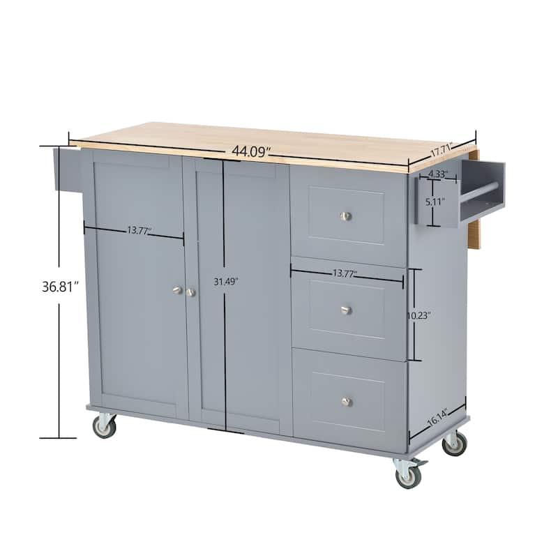 52.7" W Rolling Mobile Kitchen Island with Solid Wood Top and Locking Wheels,Storage Cabinet and Drop Leaf Breakfast Bar