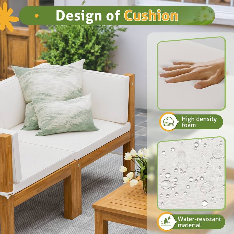 Furniwell 5/6/7-pieces Acacia Patio Furniture Set, Wooden Conversation Set,Outdoor Modular Design Sofa Set with Side Table