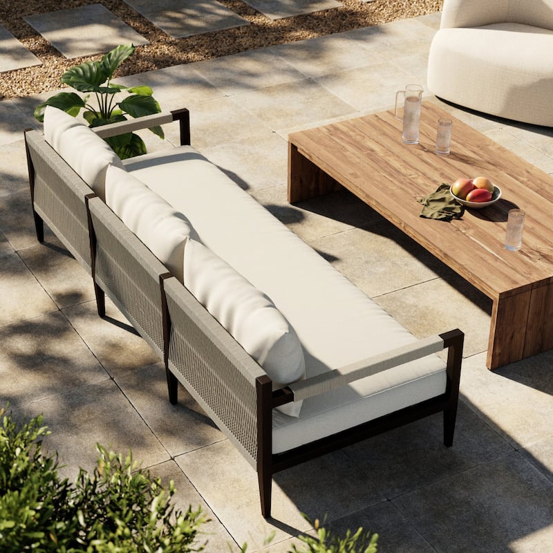 Atwood Outdoor Sofa-93"-Bronze - 93.0W x 34.25 x 30.0H - Bronze-Ivory Rope-Venao Ivory