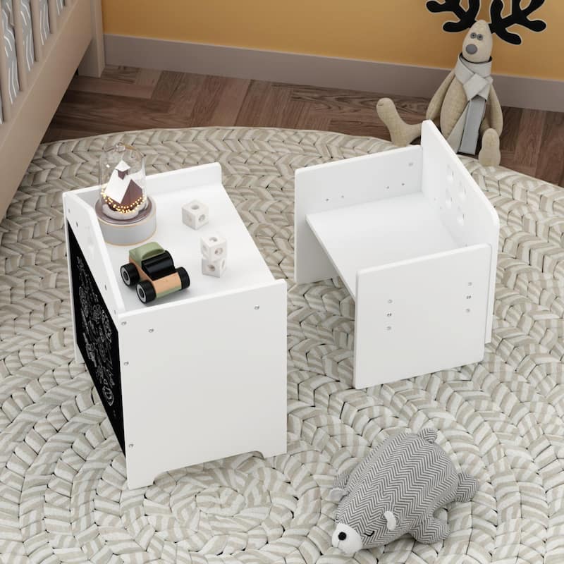 Kids Montessori Weaning Table and Chair Set, Kids Activity Table Step Stools with Blackboard & 3 Heights Adjustable