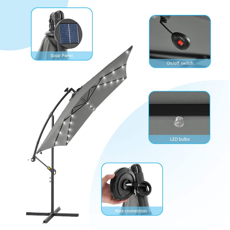 LIVOOSUN Outdoor Patio Umbrella, Square Canopy Offset LED Umbrella