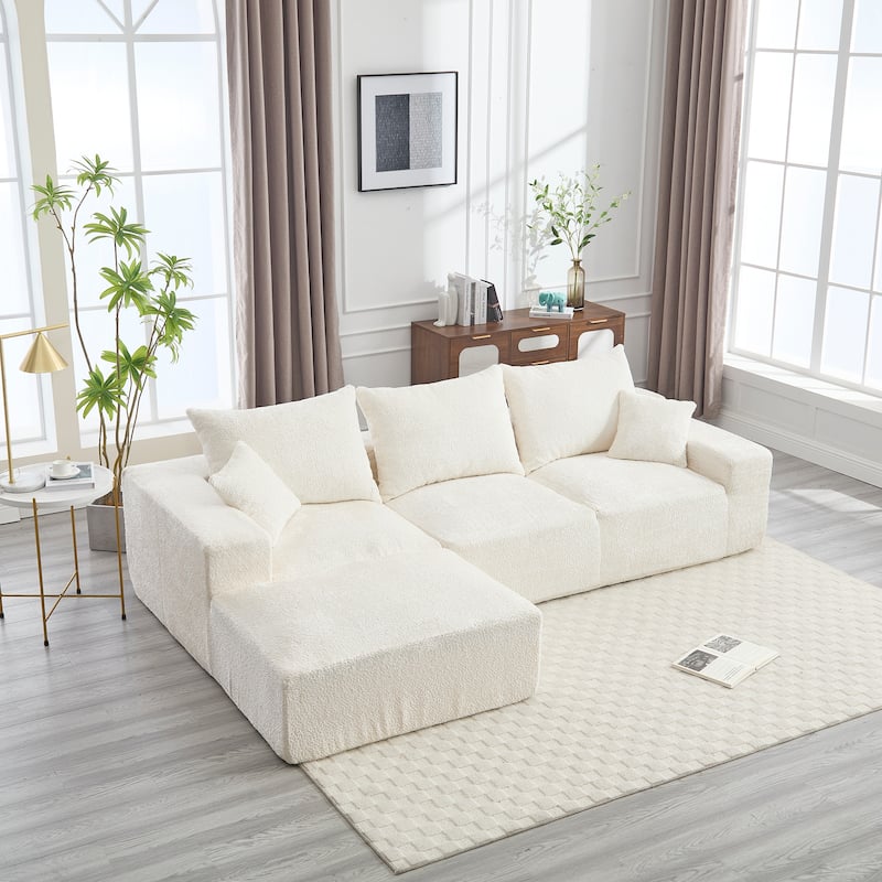Stylish L-Shaped Sofa,Soft Fabric,Deep Seat and No Assembly - Beige