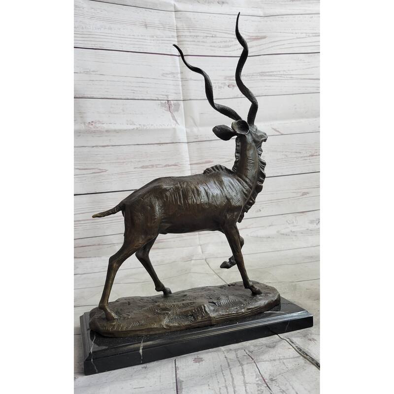 Kudu Antelope Bronze Statue Sculpture Figure On Marble Base Signed Original Art