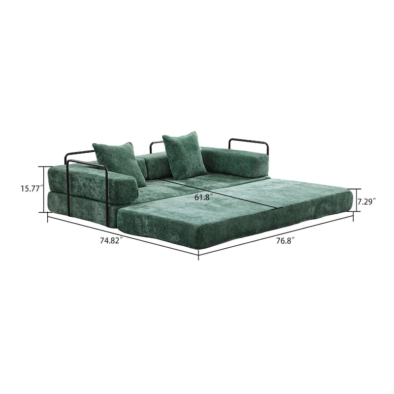 Modern Minimalist Compressed Upholstered Convertible Two-Seater Sofa Bed with External Metal Frame
