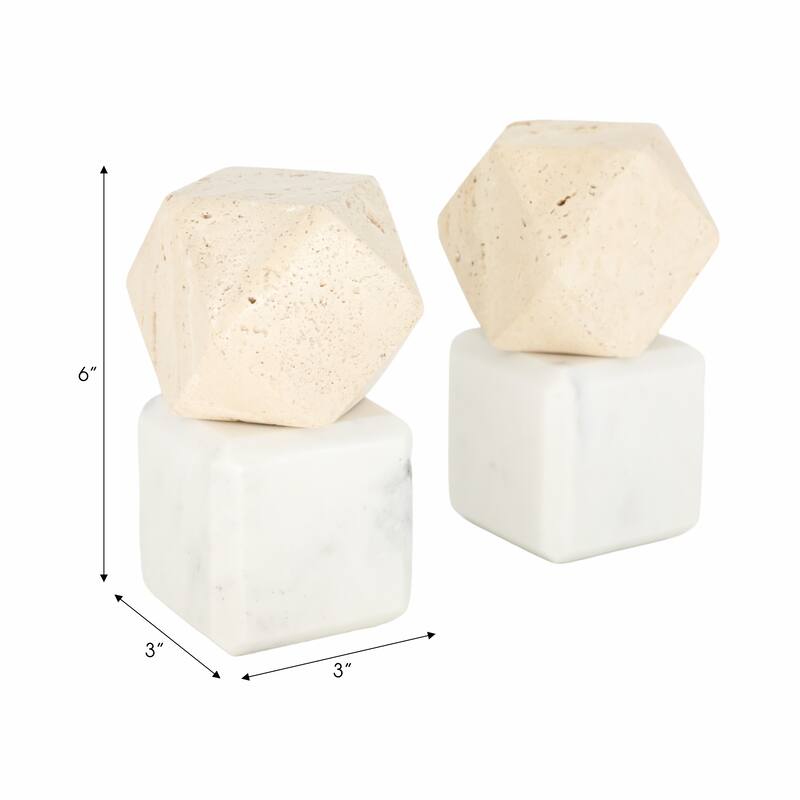 Decorative Marble Bookends with Hexagon Orb - Set of 2, 6"