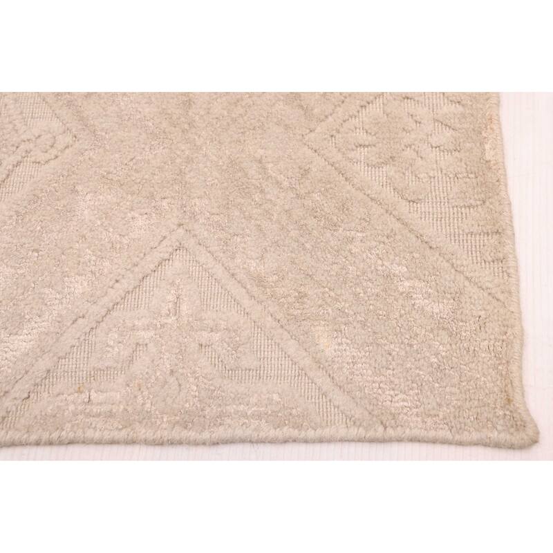 ECARPETGALLERY Hand Loomed Elysian Light Khaki Viscose, Wool Rug - 7'10 x 9'10
