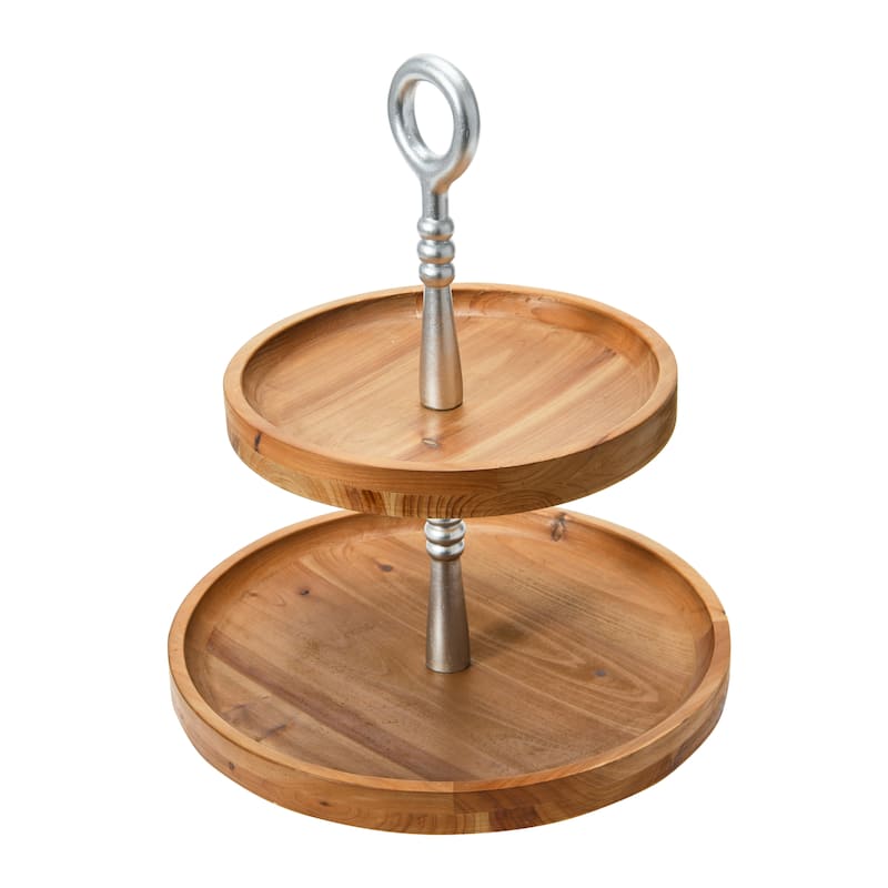 2 Toned Wood 2 Tier Decorative Tray