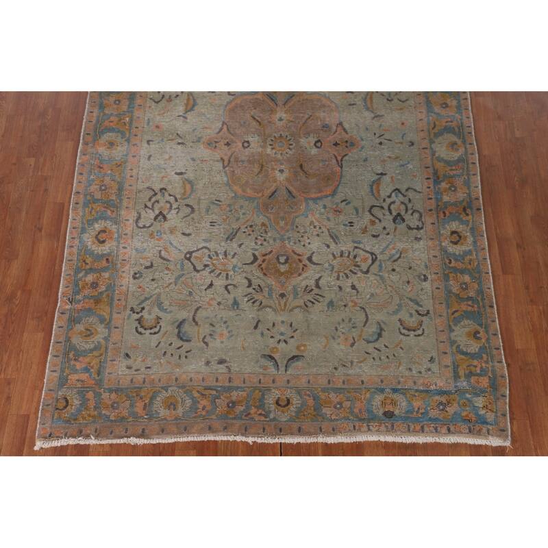 Distressed Over-Dyed Tabriz Antique Area Rug Handmade Wool Carpet - 6'3"x 9'11"