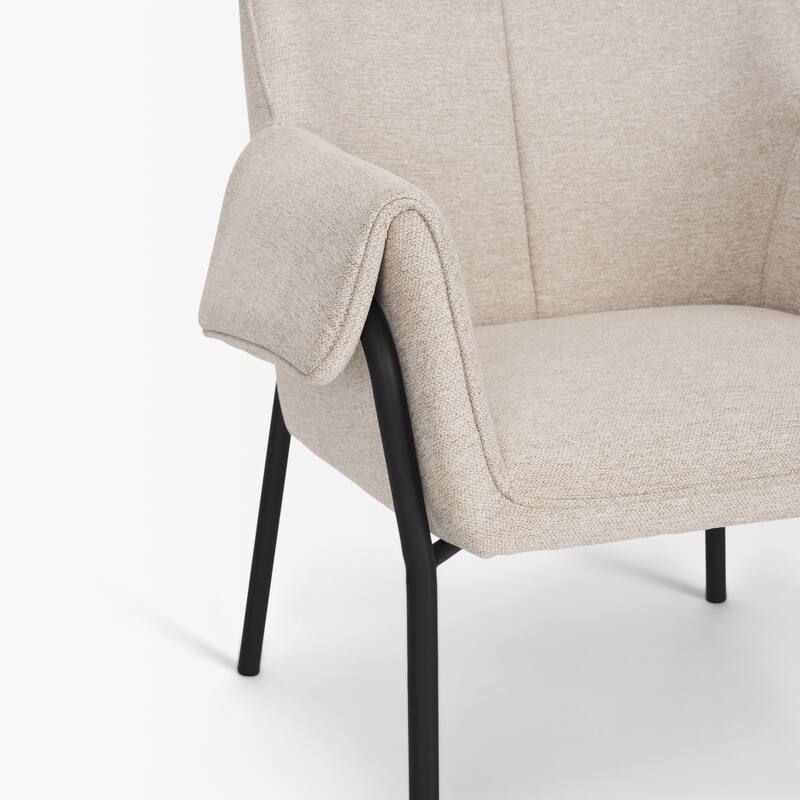 Brently Accent Chair w/ Cream Boucle Fabric & Matte Black Metal Legs