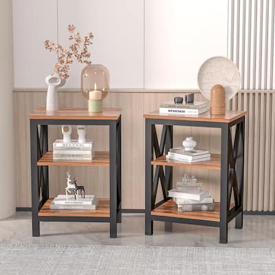 Javlergo Set of 2 Nightstand Bedside Table, Modern Small Side End Table with Open Storage Shelves