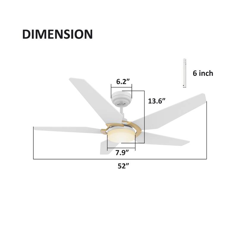 CARRO Boreas 52" Smart Ceiling Fan with Light and Remote-Downrod