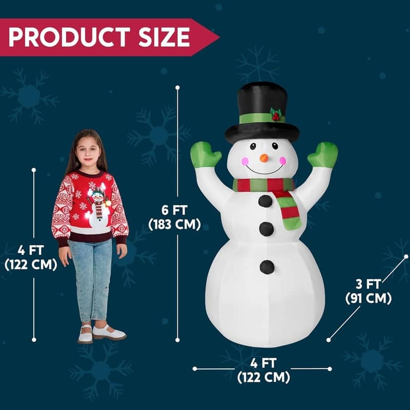 6 FT Tall Christmas Inflatables Snowman Outdoor Decorations with Built-in LEDs, Xmas Blow Up Snow Man with Magic Hat
