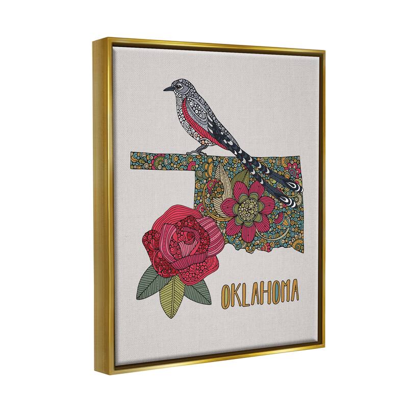 Stupell Oklahoma State Bird & Flower Detailed Floral Pattern Floater Frame, Design by Valentina Harper