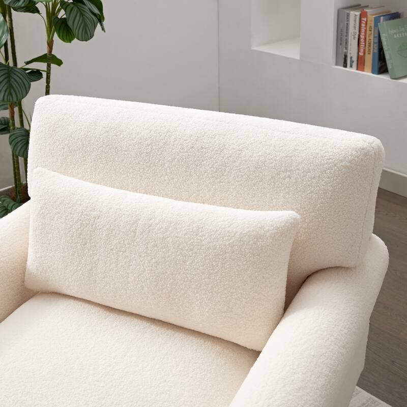 Roomfitters Oversized Accent Chair with Circular Armrests, Upholstered Lounge Chair with Lumbar Pillow and Vintage Legs