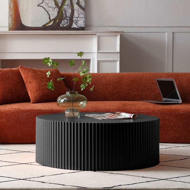 Contemporary Round Coffee Table With Handcrafted Relief