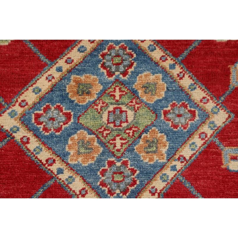 Traditional Red Kazak Accent Rug Handmade Wool Carpet - 3'2" x 4'11"