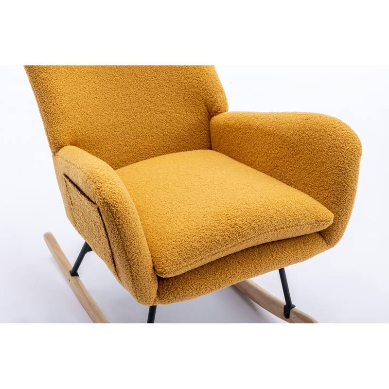 Rocking Chair with Pocket, Soft Teddy Fabric Rocking Chair Bed Bath