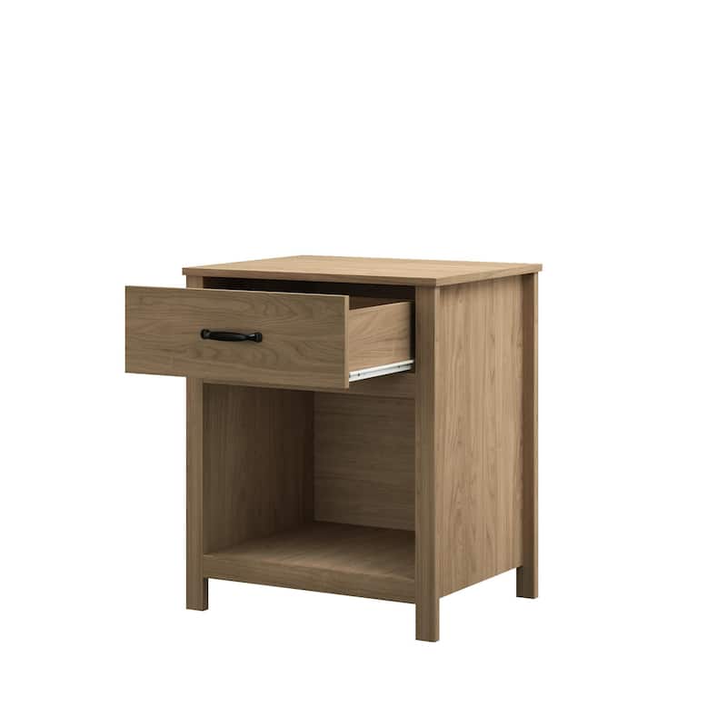 Wood Nightstand with Drawer and Open Shelf, Modern Bedside Table with Storage, Wooden End Table for Bedroom