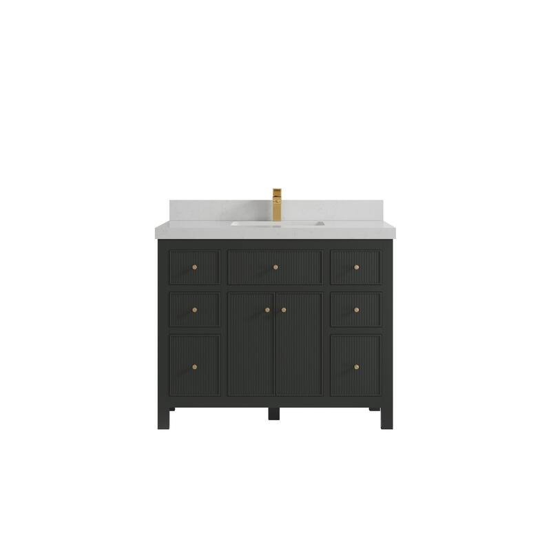 Willow Collections 42 in W x 22 in D Sonoma Free Standing Reeded Single Sink Bathroom Vanity with Countertop - 2" Carrara Quartz - Black Top