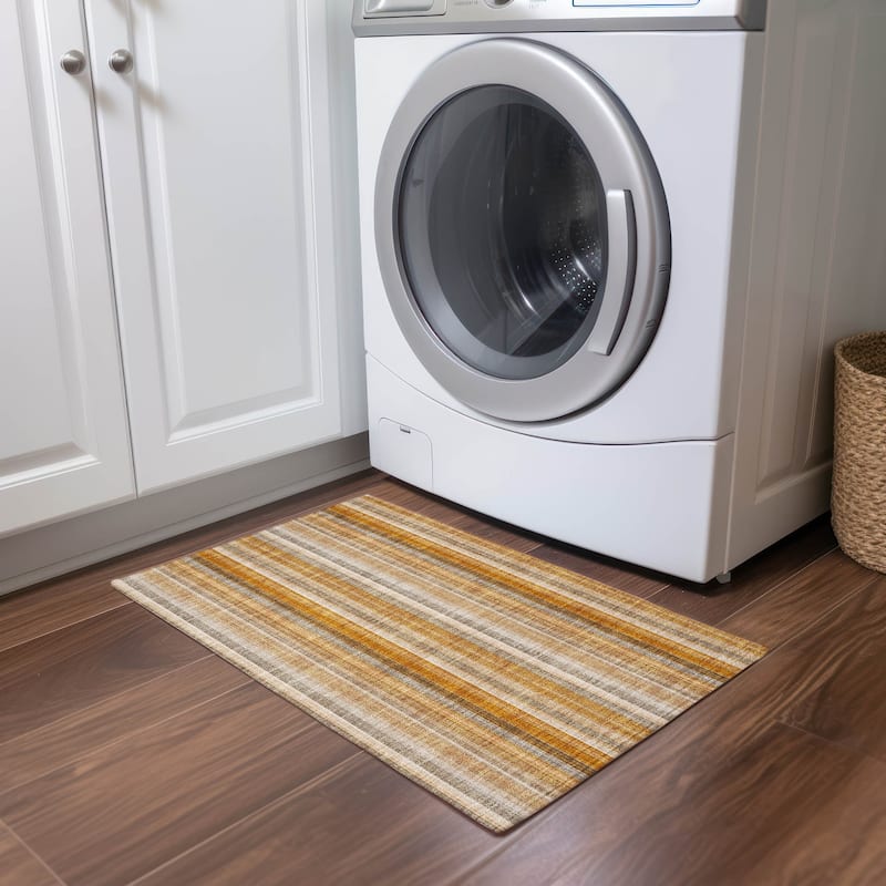 Machine Washable Indoor/ Outdoor Striped Chantille Rug