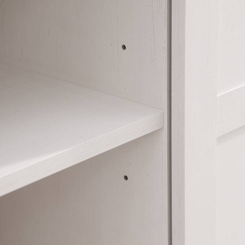 Farmhouse TV Stand Media Console, for 65+ Inches with 2 Sliding Barn Doors and Storage Shelves, for Living Room, Antique White