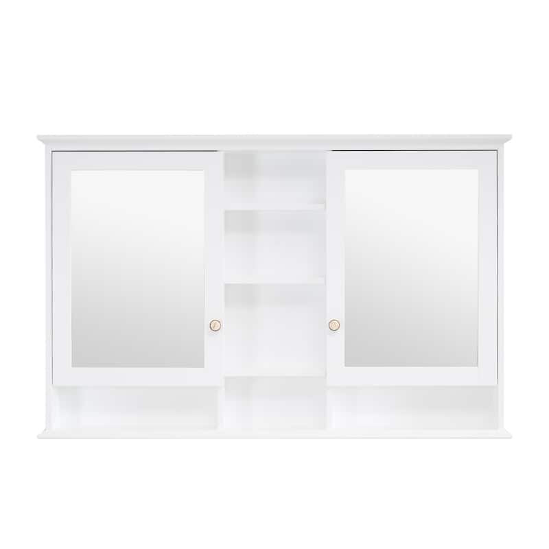 Modern Surface Mount Solid Wood Framed Medicine Cabinet With Mirror and Shelves