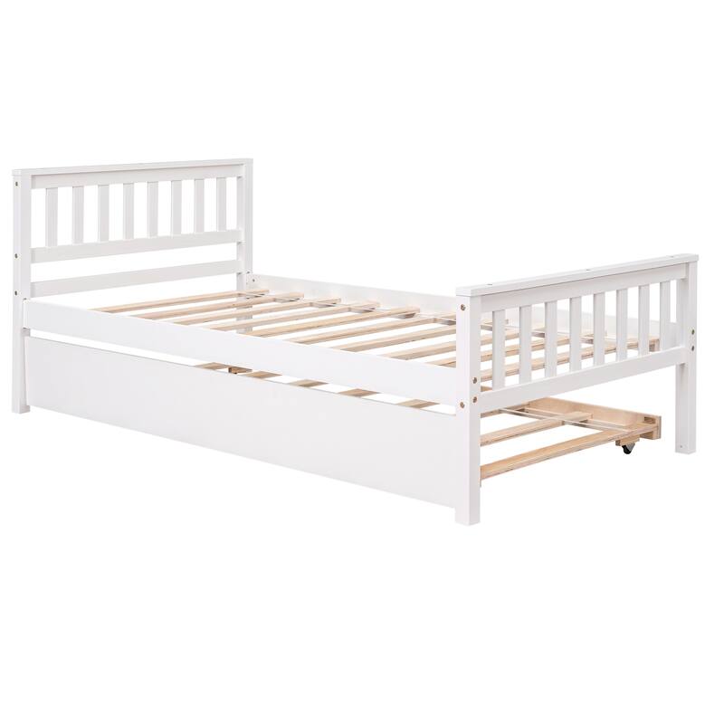 Twin Platform Bed with Trundle and Footboard for Bedroom