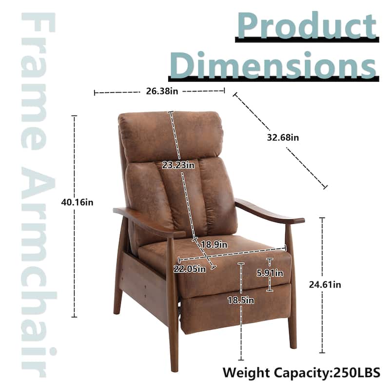HOMEFUN Linen/Leather/Microsuede Upholstered Wood Frame Adjustable Recliner Lounge Armchair