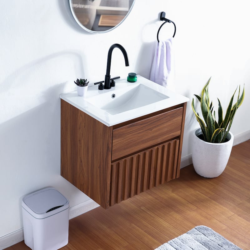 Sherwin Slat Modern Coastal 2-Drawer Wall Mounted Bath Vanity Cabinet Only (Sink Basin Not Included), By JONATHAN Y