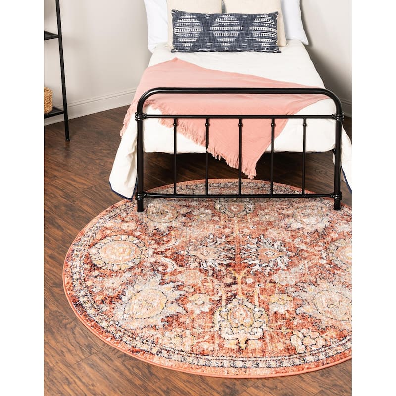 Traditional Nixa Collection Area Rug - 7' Round - Brick Red