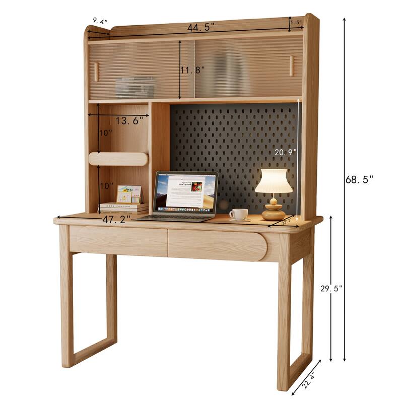 Kids Study Desk with Hutch,Student Writing Desk, Natural,Ash Wood