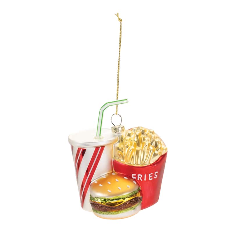 Glass Burger Fries Drink Ornaments Set of 4 for Christmas Tree - 4.5" x 3.5" x 2"