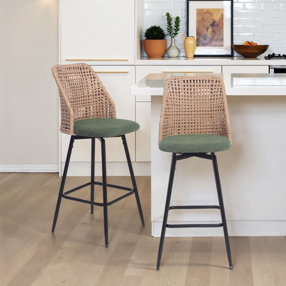 28.7"H Swivel Bar Stools/ Counter Stools Metal Leg with Rattan Back - Set of 2