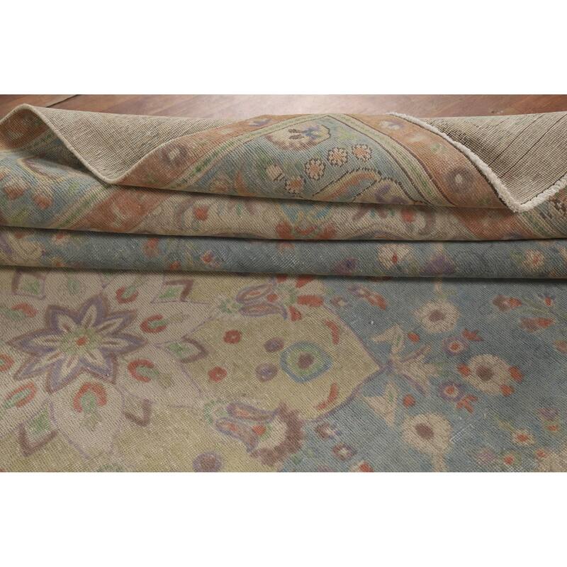 Blue Tabriz Persian Vintage Rug Hand-Knotted Wool Carpet - 9'9" x 13'1"