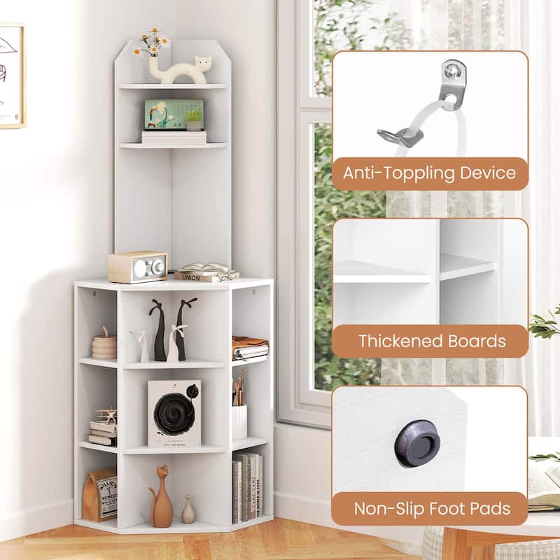 Costway 6-Tier Corner Shelf 63" Tall Corner Bookshelf with 2 USB Ports - See Details