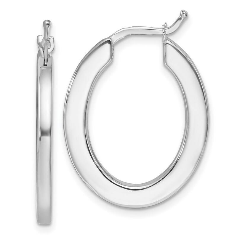 Curata 14k White Gold Square Edge Oval Hoop Earrings - 26.5x21mm