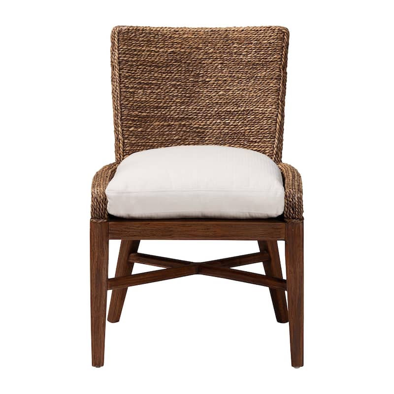 Ridley Seagrass Dining Chair with Mahogany Wood Frame - Coastal Accent Chair with Woven Square Back and Cushioned Seat
