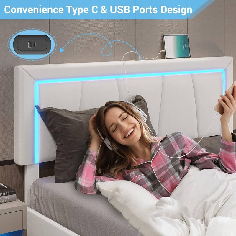 Bed Frame with 4 Storage Drawers1 USB /Type-C Charging Station