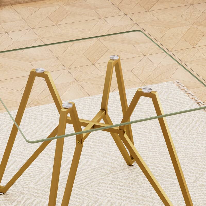 35.4-Inch Square Tempered Glass Dining Table - For 2-4 People, Space-Saving Small Kitchen Dining Table - Gold