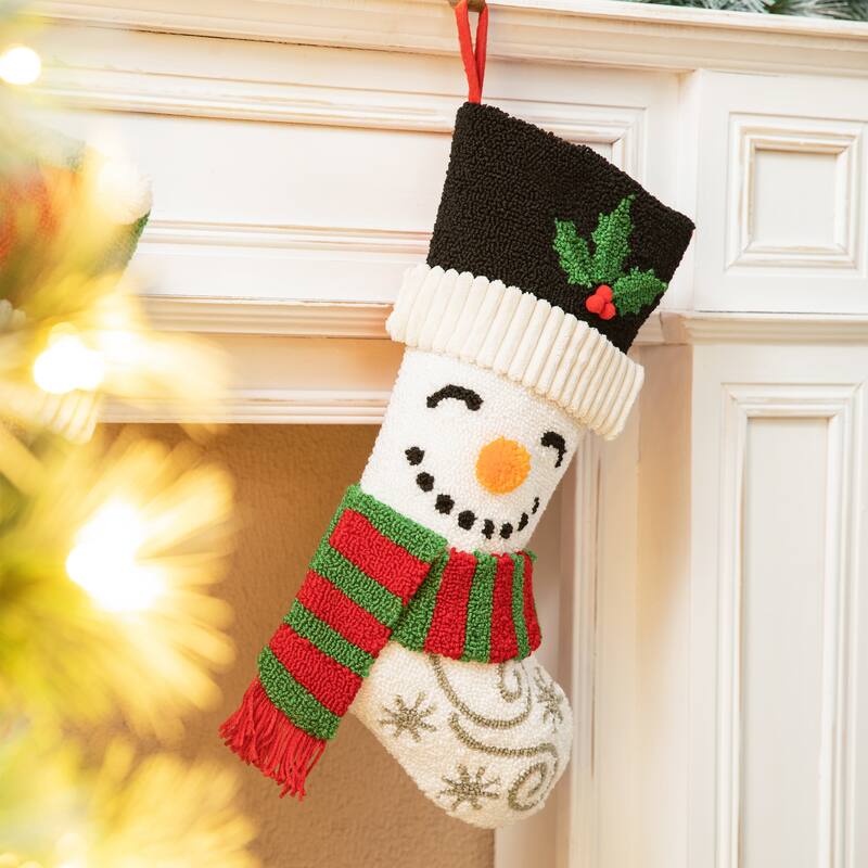 Glitzhome 20.5"L Santa Snowman Nutcracker Hooked Christmas Stocking