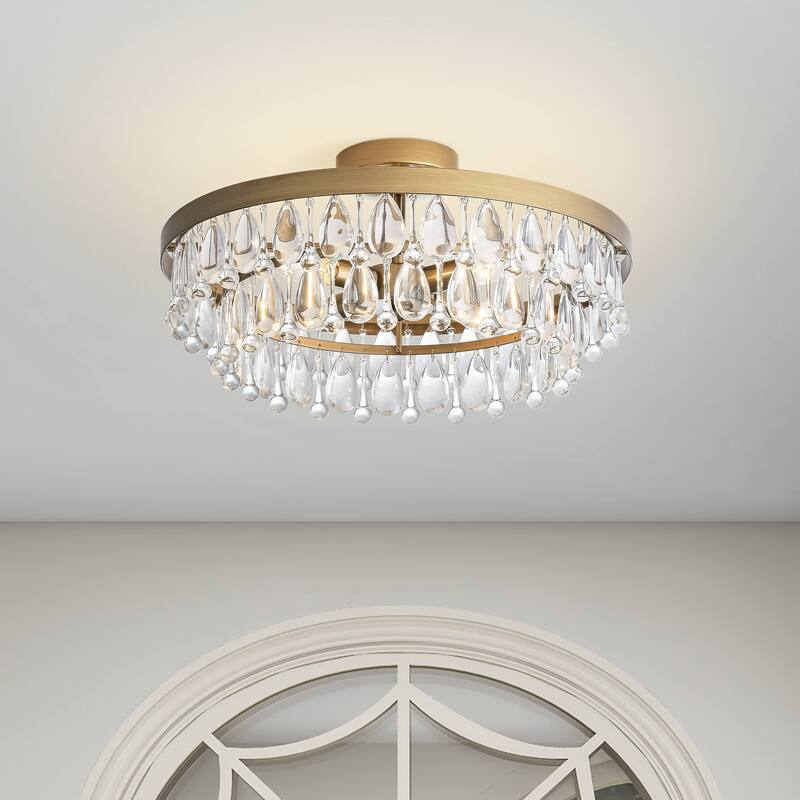 Viviana 4-light Crystal Teardrop Round Flush Mount