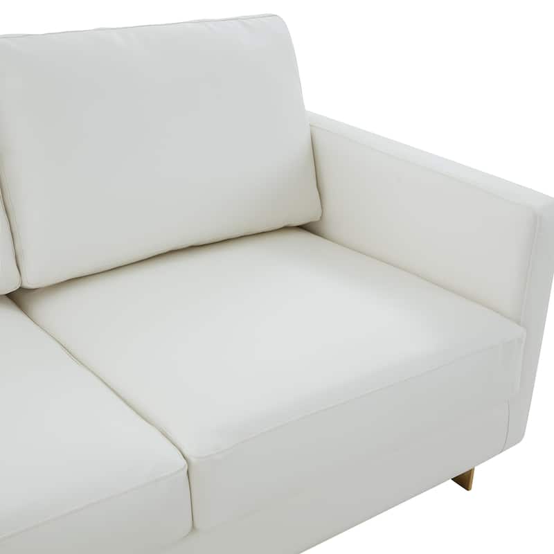 LeisureMod Lincoln Modern Upholstered Leather Sofa with Gold Frame - 83"