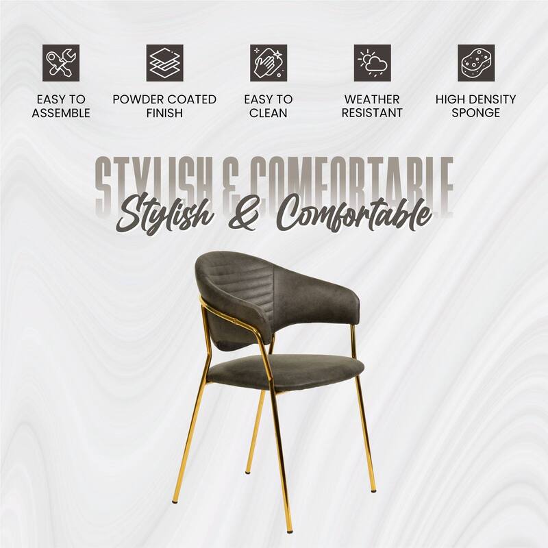 LeisureMod Set of 4 Bella Upholstered Leather/Velvet Accent Dining Chair in Gold Base for Home, Dining Room & Kitchen Furniture