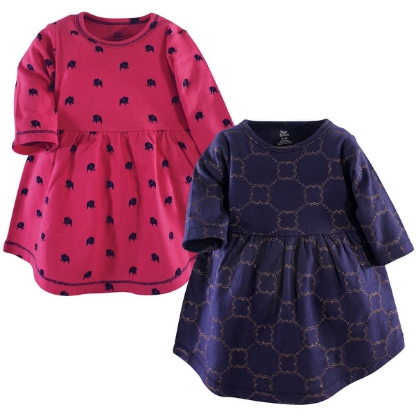 slide 1 of 1, Yoga Sprout Baby and Baby Girl Cotton Long-Sleeve Dresses 2pk, Gold Link 0-3 Months - Gold Link